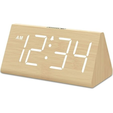 DreamSky Wooden Digital Alarm Clocks for Bedrooms - Electric Desk Clock with Large Numbers, USB Port, Loud Alarm for Heavy Sleepers, Adjustable Volume, Dimmer, Snooze, DST, Wood Décor, Adapter