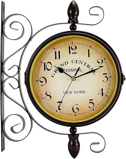 Dyna-Living Double-Sided Vintage Wall Clock - 8-inch Wrought Iron Hanging Clock with 360-degree Rotation for Home Use