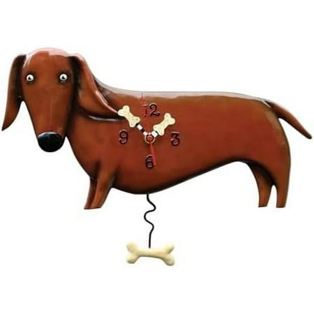 Enesco Oscar The Dachshund Dog with Bone Sculpted Pendulum Wall Clock, 11.5 Inch, Brown$$Home Decor, Kitchen, & Other