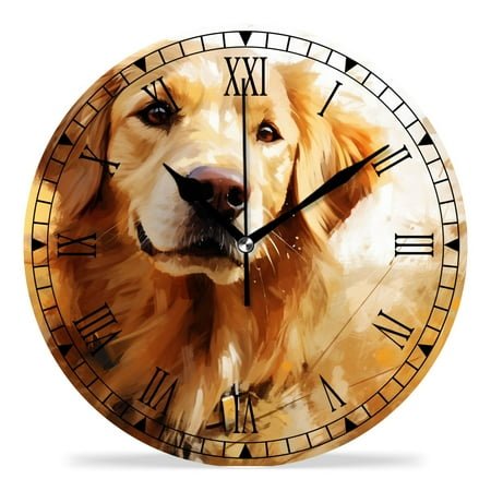 erolrail Rustic Wall Clock,Silent Non Ticking Wall Clocks for Living Room,Bedroom,Kitchen 12IN Watercolor Golden Retriever Dog With Butterfly Art Design