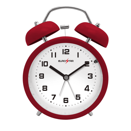 EUROSTAR C521L Twin Bell Alarm Clock with Nightlight, Red