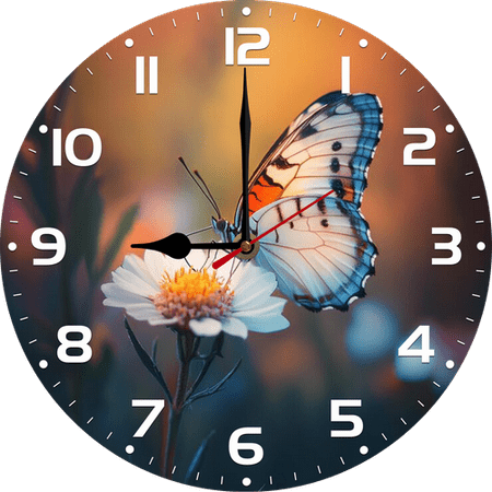 Eveokoki Wooden Wall Clocks Butterfly Roosted On A Blossoming Bloom Clock Retro Vintage Round Clock Home Decorative Country Non -Ticking Silent Quiet 10 Inch