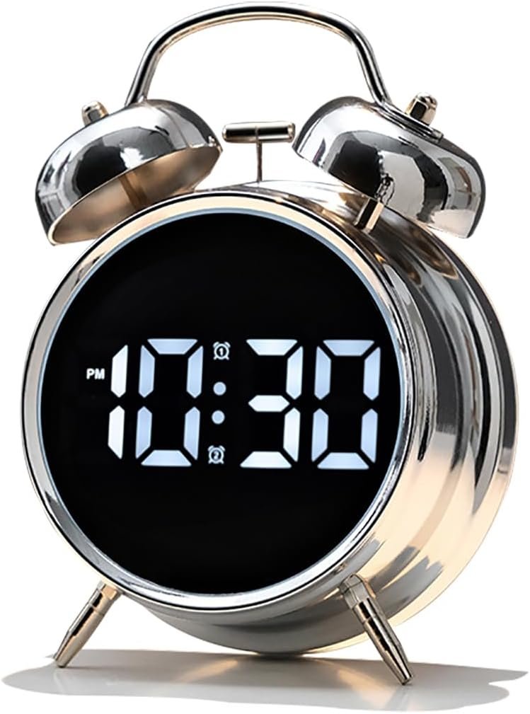 Extra Loud Alarm Clock for Heavy Sleepers Adults, Teens,Kids,Cute Retro Metal,Old Fashioned with Twin Bells,Battery Operated or Plug in,Small Digital Desk Clock