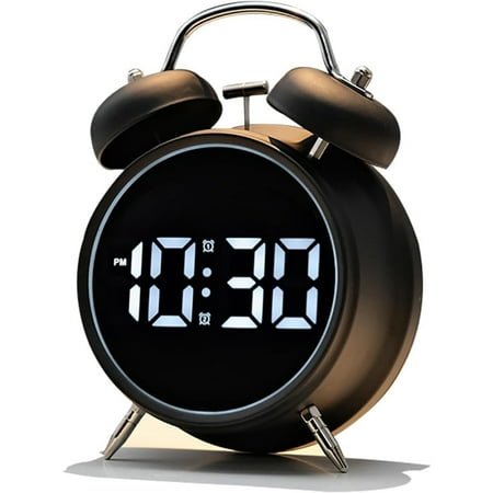 Extra Loud Alarm Clock for Heavy Sleepers Adults, Teens,Kids,Cute Retro Metal,Old Fashioned with Twin Bells,Battery Operated or Plug in,Small Digital Desk Clock
