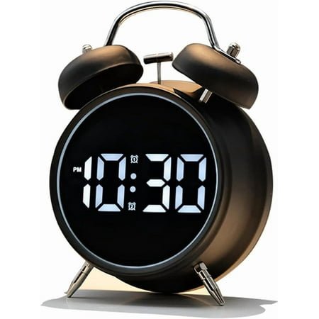 Extra Loud Alarm Clock for Heavy Sleepers Adults, Teens,Kids,Cute Retro Metal,Old Fashioned with Twin Bells,Battery Operated or Plug in,Small Digital Desk Clock