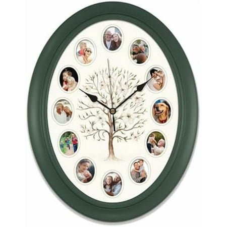 Family Tree Personal Photo Frame Oval Wall Clock, 14 Inch, Customize with Your Photos of Loved Ones$$Home Decor, Kitchen, & Other