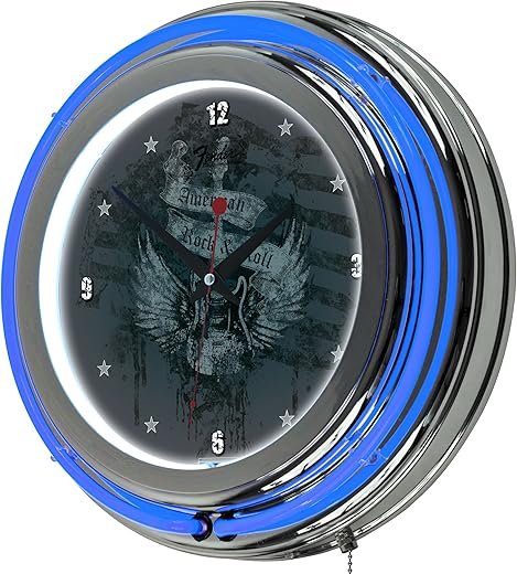 Fender "American" Chrome Double Ring Neon Clock, 14"