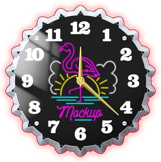 Flamingo Wall Clock, 12 Inch neon Wall Clock, 3D Glow Effect, Silent Non-Ticking, Ideal for Bedroom, Beachfront Cafés, Tropical Themed Parties, Livingroom, Tropical Style Office Decor