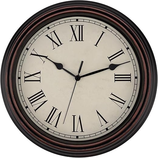 Foxtop 14 Inch Roman Numerals Wall Clock Battery Operated Silent Non-Ticking Round Classic Vintage Retro Wall Clock Decorative for Living Room Kitchen Home Office (Bronze)