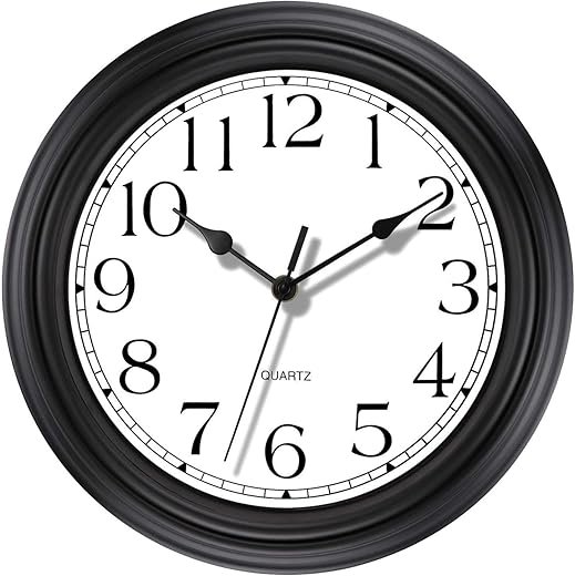 Foxtop Silent Non-Ticking Round Classic Clock Retro Quartz Decorative Battery Operated Wall Clock for Living Room Kitchen Home Office (12 Inch, Black)