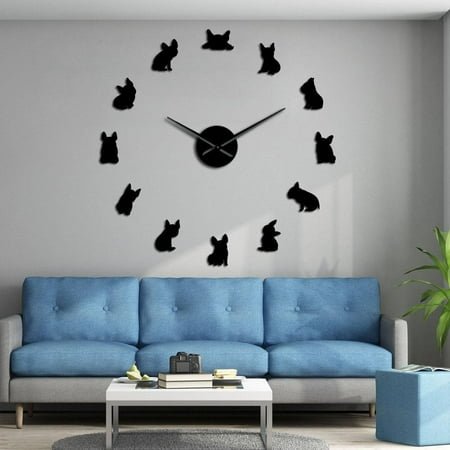 French Bulldog DIY Giant Wall Clocks France Domestic Dog Large Modern Wall Clock Frenchie Wall Watch Dod Breeds Dog Lovers Gift(Black,27inch)