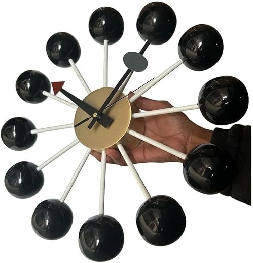 George Nelson Black Ball Wall Clock Replica - Stylish 12-Inch Silent Non-Ticking Quartz Wall Clock for Modern Spaces - Unique Home Decor for Living Room, Bedroom, Office, or Kitchen