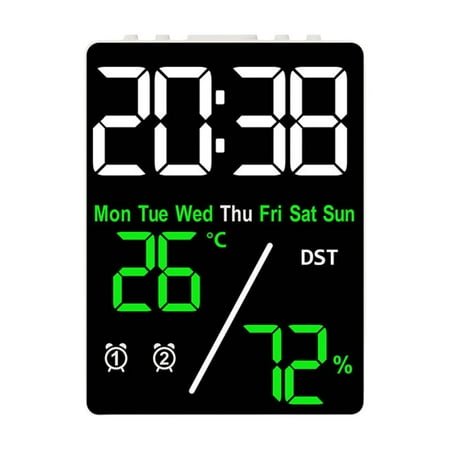 Gift Large Digital Room Thermometer hygrometer Alarm Clock for Desk, Indoor Humidity and Temperature Measurement with LED Display,Adjustable Brightness Clock with Dual Alarms, Snooze,USB Input