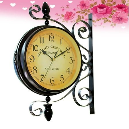 GOOHOCHY Vintage Double Sided Wall Hanging Clock Face Lobby Corridor