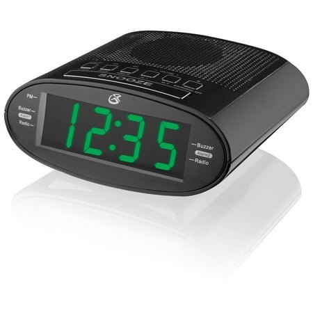 GPX C303B LED Dual Alarm Clock Radio with USB Charging and Green Display