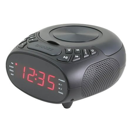 GPX Dual-Alarm CD/FM Clock Radio with 0.9-In. LED Display, Black, CC318BPT