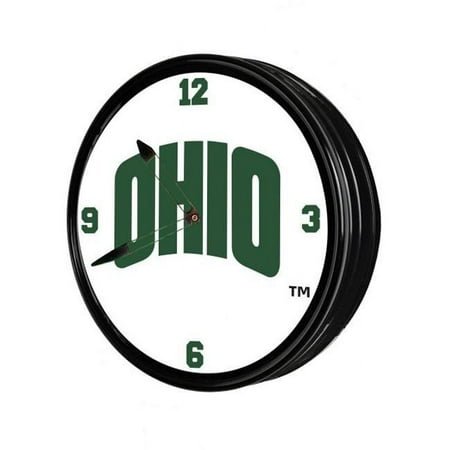 Grimm Industries OH-550-02 19 in. Illuminated Team Spirit Clock - OH Secondary Logo, Ohio Green, White & Brown