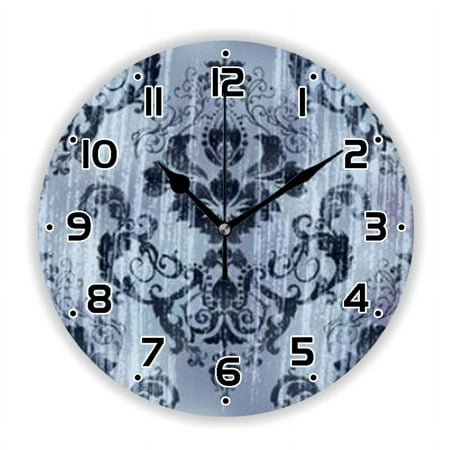 Grunge Nature Damask Floral Pattern Victorian Baroque Wall Clock for Living Room Kitchen Bedroom Antique Royal Wall Watch Decor（10 Inch）