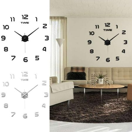 Gustave Frameless DIY Modern Large Wall Clock Sticker Mirror Surface Silent Home Decoration for Living Room Bedroom Office Black