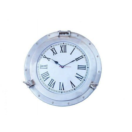 Handcrafted Decor WC-1448-17-BN Brushed Nickel Deluxe Class Porthole Clock, 17 in.