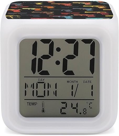 Hand Gun Color Changing LED Digital Alarm Clock Bedside Clock for Home Office