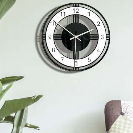HaoXun Silent Modern Wall Clock - Transparent Acrylic Creative Round Design for Living Room, Bedroom, Office Decor (11x11 Inch, Black & White)