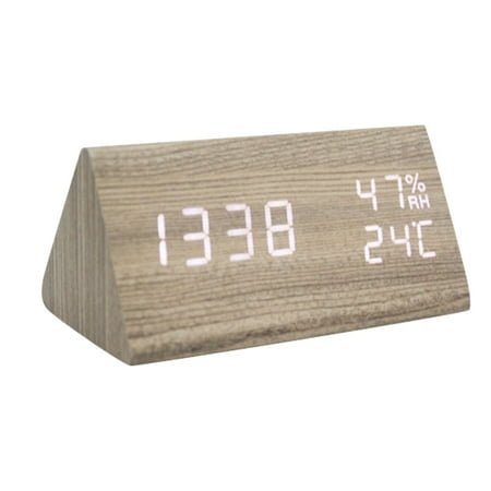 Hatch Alarm Clock Modern Clock New Temperature And Humidity Multifunctional Silent Alarm Clock Led Wooden Student Electronic Bedside Desk White Letter Model