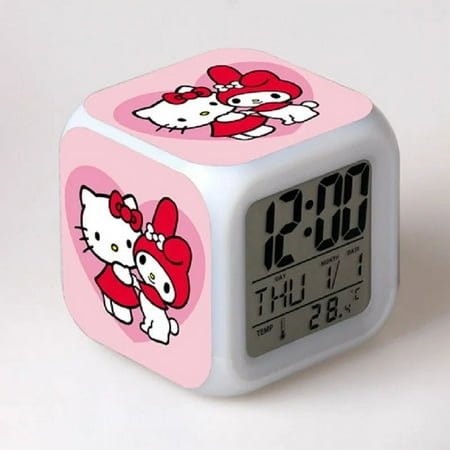 Hello Kitty Alarm Clock Girl Cute Cartoon Led Clock Child Bedroom Decor Kawaii Desk Clock Digital Night Light Kid Birthday Gift
