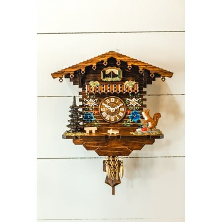 Hermle 10.5 Brown and Green Floral Squirrel Cuckoo Wall Clock