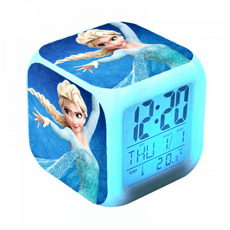 Hfnggwee Digital Alarm Clock for Kids, Cartoon Frozen Pattern 7 LED Color Changing Wake Up Clock with Thermometer Function and Night Light, Gift for Boys Girls A93-624 NZ113-340