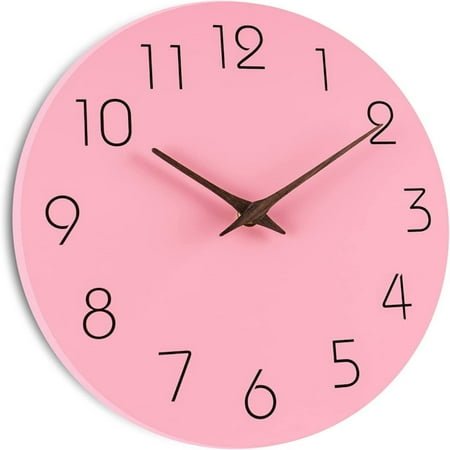 Home Clock Clearance! Huayishang Wooden Wall Clock Wall Clock Silent Non Ticking Battery Operated Wooden Hanging Clock for Home Bathroom School Decor Silent Wall Clock, 1*Clock Pink