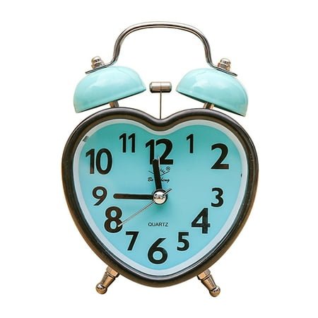 HOMEMAXS Creative Heart Shape Alarm Clock with Ring Bell for Home Use Made of Plastic Metal -blue