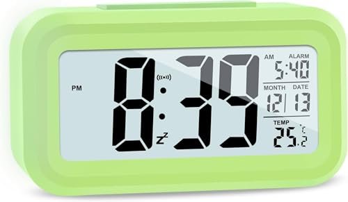 Hooporia Alarm Clocks for Bedrooms,Digital Alarm Clock with LCD Screen,Snooze,12/24H,Battery Operated for Heavy Sleepers Adults Desk Travel Office (Green)