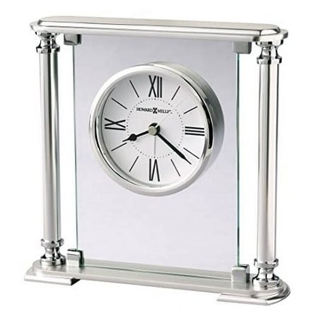 Howard Miller Ambassador Crystal Alarm Clock 645-840 – Polished Silver Finish, Metal Base & Top, Clear Glass Panel, Felt-Covered Feet, Battery-Operated Alarm Clock, Tabletop Clock