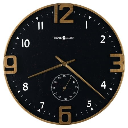 Howard Miller Paisley 24” Wall Clock 625-778 – Charcoal Finish & Metal Construction, White & Brass-Finished Arabic Numerals, Aged Black Dial, Battery-Operated Quartz Movement, Metal Wall Clock