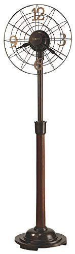 Howard Miller Phan Floor Clock, Brown Finished Floor Mount Metal Wooden Shaft Removable Grille, Antique Gold Arabic Numerals Quartz Movement for Living Areas, Vertical Alarm Home Decor