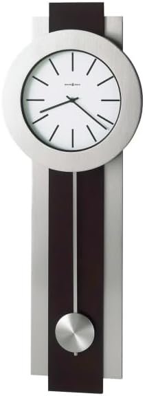 Howard Miller Salem Wall Clock II 549-424 – Modern, Merlot Cherry Finish, Brushed Nickel Pendulum, Bezel & Sidebars, Quartz Movement, Black Bar Hour Markers