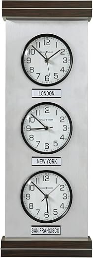 Howard Miller Sienna II Wall Clock, Ebony Finished with 3 White Analog Dial & Arabic Numerals, Battery Operated Wall Mount Wooden Base Perfect for Home Decor, Office & Bedroom Quartz Movement