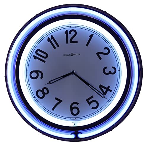 Howard Miller Studio Neon Wall Clock - Soft Glow White Inner & Blue Outer Ring – Vintage Decorative Metal Round Timepiece - Battery Operated - for Living Room, Office, Bedroom, Game Room