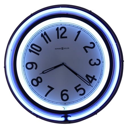 Howard Miller Studio Neon Wall Clock 625-752 – Metal Timepiece, Soft Glow with Inner White Ring & Blue Outer Ring, Included UL Listed Adapter, Modern home Decor, Quartz Movement