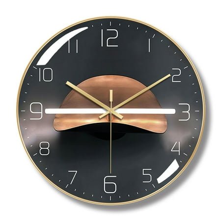 HUONA Hanging Clock Silent Circular Clock Mute Metal Hands Clock 12 Inches Clear Numbers Clock Glass Hanging Wall Clock for Home Bedroom Living Room Study Room and Office Style F Golden