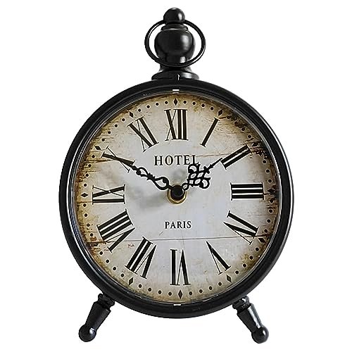 HZDHCLH Vintage Table Clock Battery Operated,Retro Mantel Clock for Living Room Fireplace Decor,Silent Metal Desk Clock(Black)