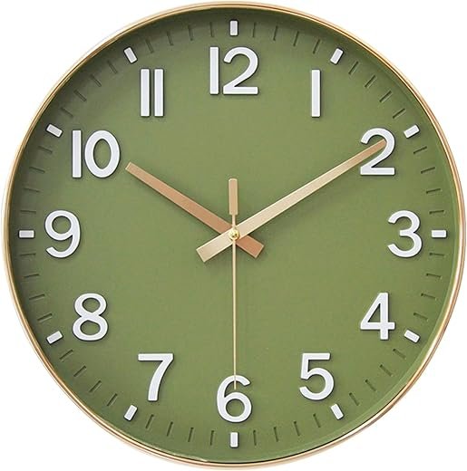 HZDHCLH Wall Clocks Battery Operated,Wall Clock Green Gold,8 inch Wall Clock Silent Non Ticking Modern 3D Numbers for Kitchen Bedroom Living Room Office Classroom Decor