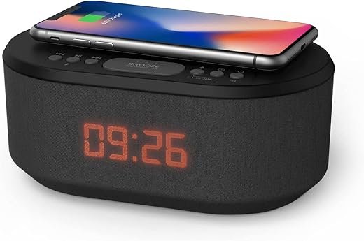 i box Dawn FM Radio, Bluetooth Wireless Speaker, Fast Charging, Clock Radio, LED Display, USB Charger, Dimmable Night Light, Alarm Clock Feature, Wireless Charger, Digital Clock, Dual Alarm (Black)