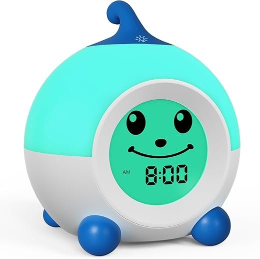 I·CODE Teach Me Time Kids Alarm Clock, Children's Sleep Trainer with Emoji,Toddler Sleep Aid Night Light with Auto-Off Timer,Perfect for 2-9 Years Old Younger Children (Blue)
