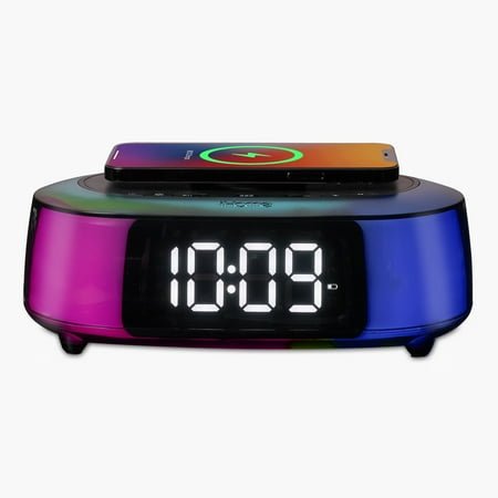 iHome Alarm Clock Radio with Wireless Charger, Bluetooth Speaker, and 2 USB Chargers (iBTW282)