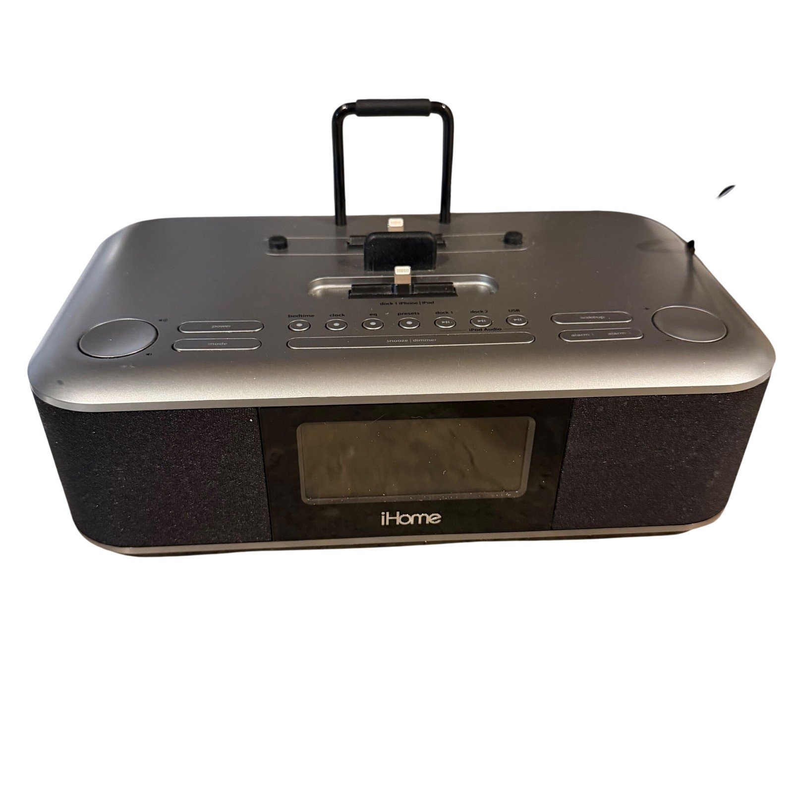 iHome iDL100 Dual Lightning Dock FM Radio Alarm Clock w/ USB & Aux-In – Tested