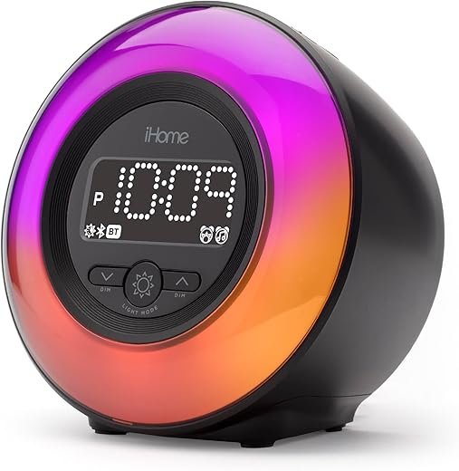 iHome PowerClock Glow FM Clock Radio with Bluetooth Speaker and USB Charger, Color Changing Digital Alarm Clock for Bedrooms or Home Office