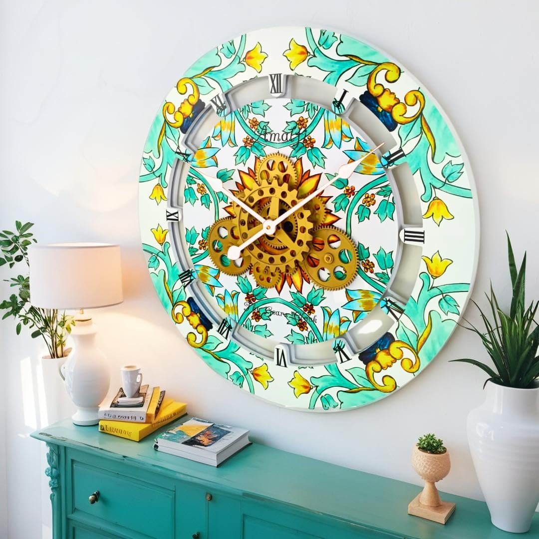 ImprovingLife The Gears Clock Wall Clock Italy Collection with Moving Gears (Amalfi, 24 inch Round)