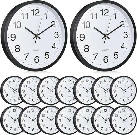 Inbagi 16 Pcs Wall Clock Large 12 Inch Silent Battery Operated Wall Clock Modern Non Ticking Quiet Quartz Clock Bulk for Kitchen Office Living Room Home Bathroom Bedroom Decor, Black